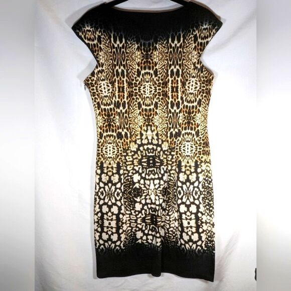 London Times Sleeveless Leopard Print Mini Dress Black Shoulder & Hem Size 6 - Picture 2 of 7